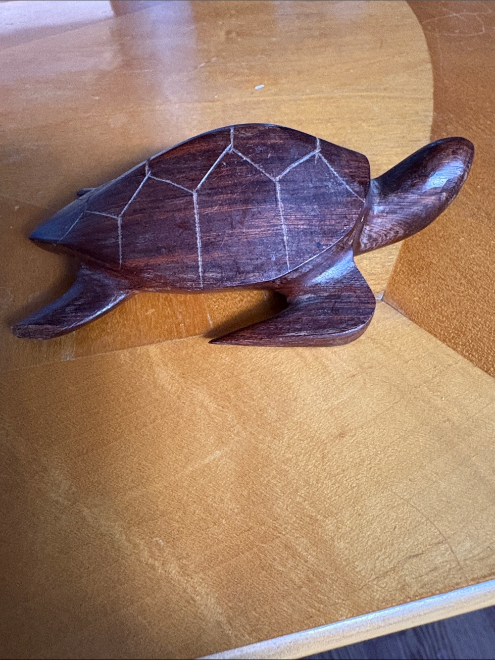 Hand-Carved Wooden Turtle Figurine - Rich Brown